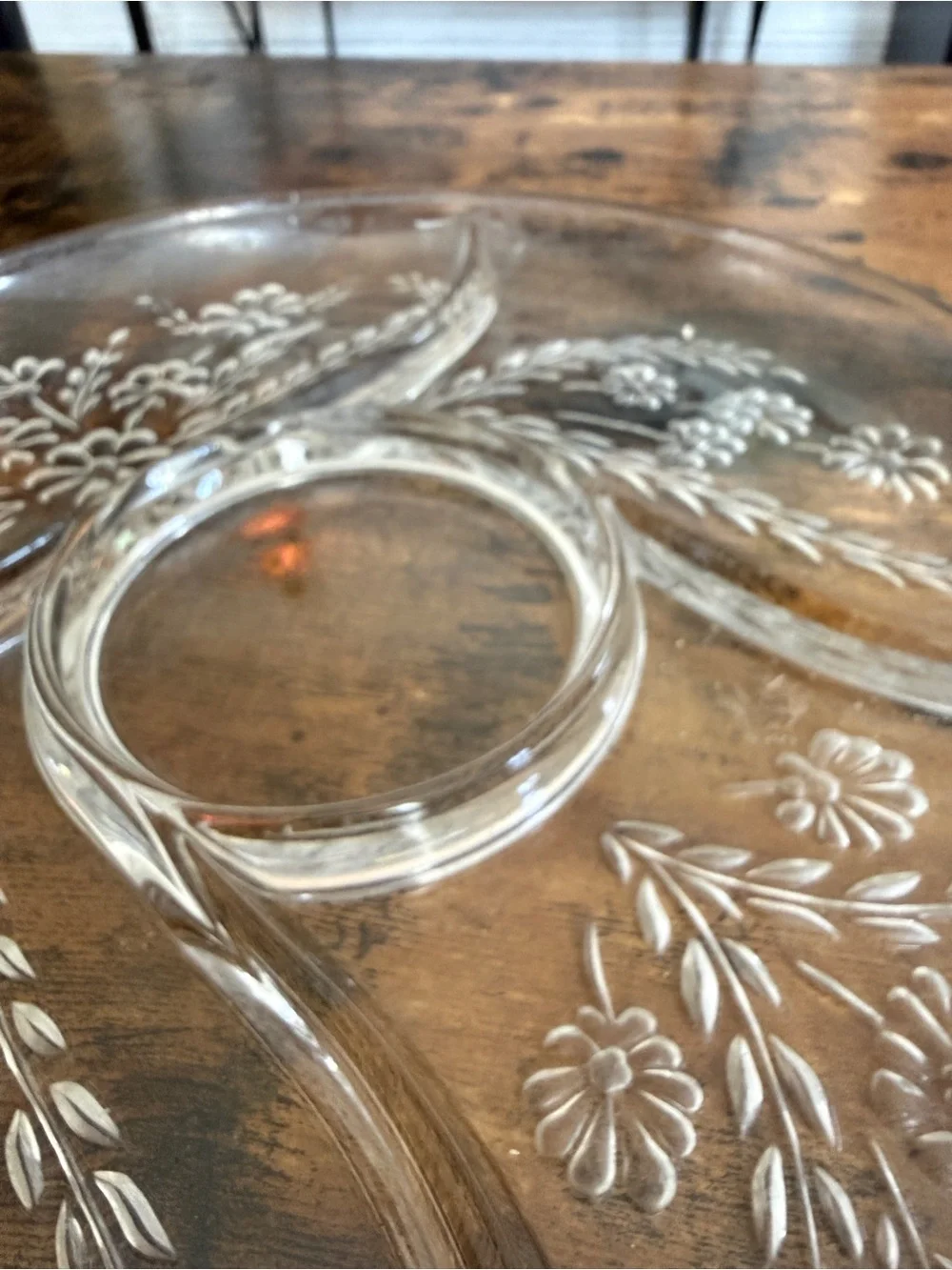 Clear Floral Glass Serving Platter - Clear